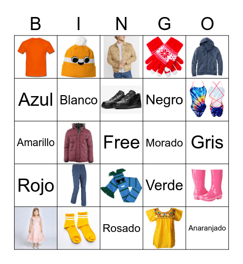 Clothes and Colors Bingo Card