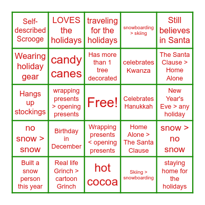 Holiday Bingo! Bingo Card