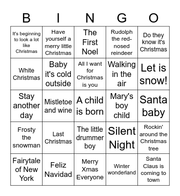 Christmas Songs Bingo Card