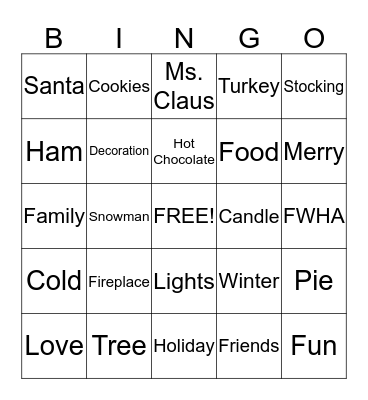 FWHA Holiday Bingo Card