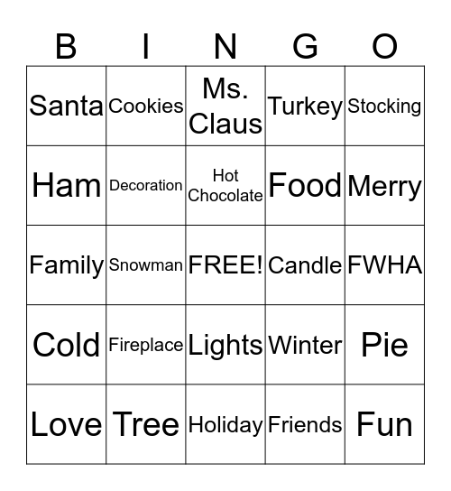 FWHA Holiday Bingo Card
