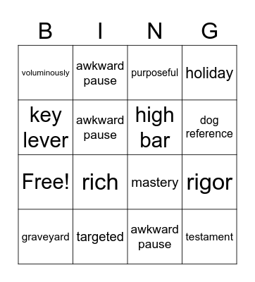 CR Meeting Bingo Card