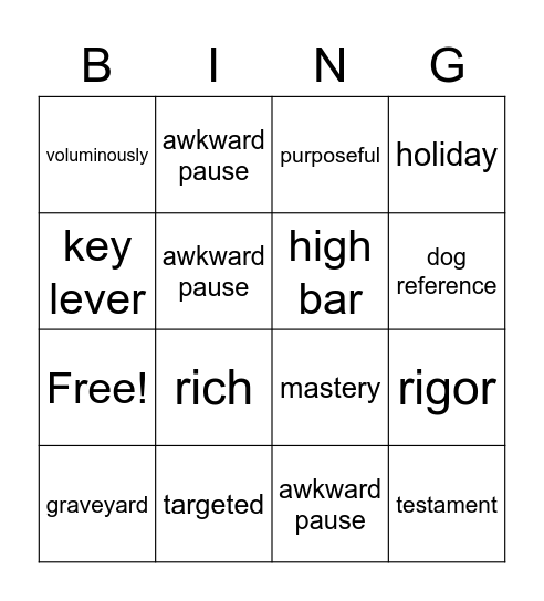 CR Meeting Bingo Card