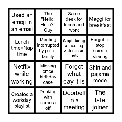 WFH Bingo Card
