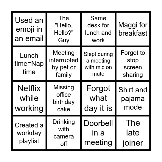 WFH Bingo Card