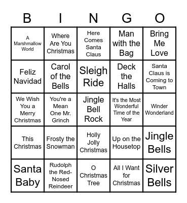 CBB Exploring Computers Christmas Music Bingo Card