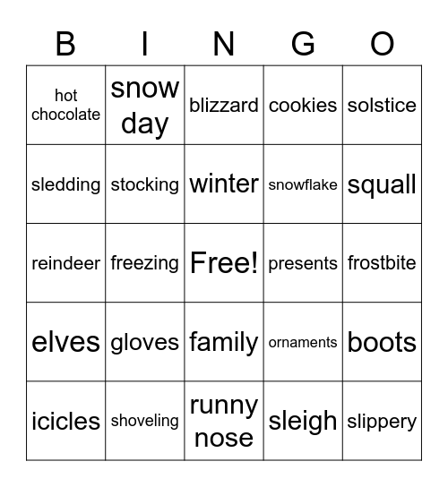 Winter Bingo Card