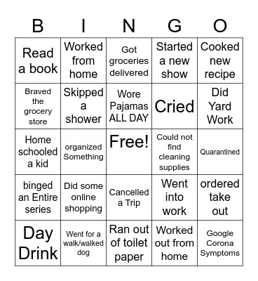 Quarantine Bingo Card