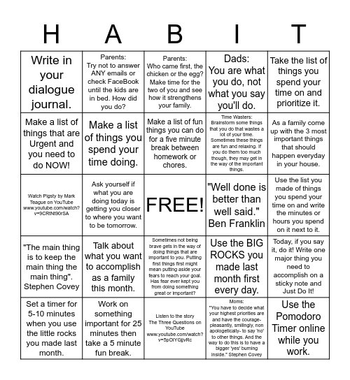 #3 Put First Things First Bingo Card