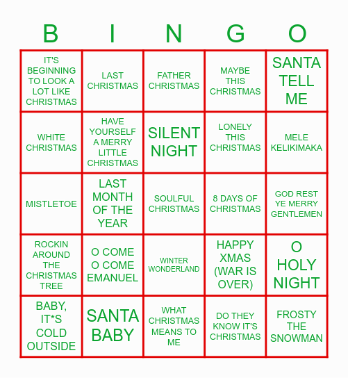 PS XMAS POP HITS Bingo Card