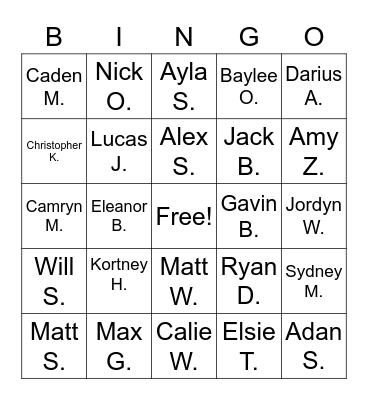 4th Hour Bingo Card