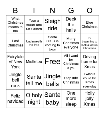Jess Xmas singo Bingo Card
