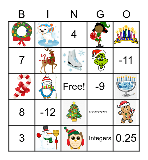 Winter Break Math Bingo Card