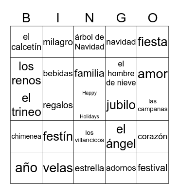 Holiday Bingo  Bingo Card