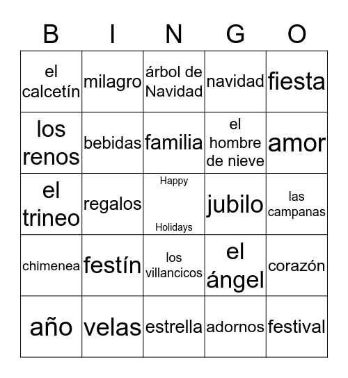 Holiday Bingo  Bingo Card