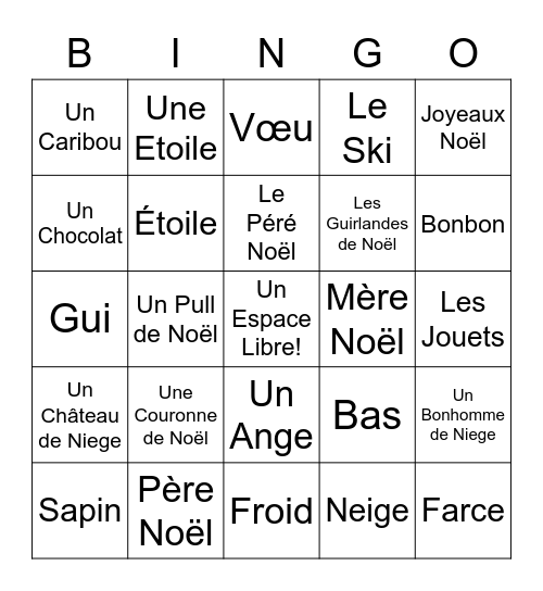Noël en Français Bingo Card
