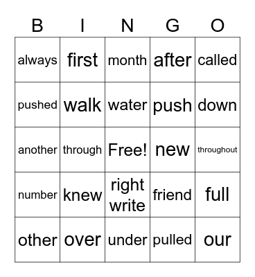 HFW 3 Bingo Card