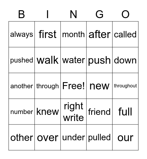 HFW 3 Bingo Card