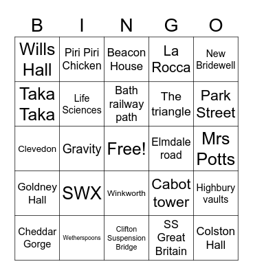 Bristol Bingo Card