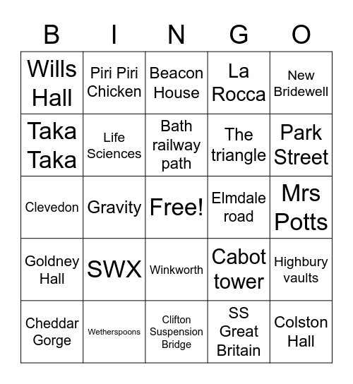 Bristol Bingo Card