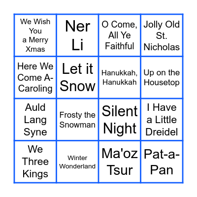 Winter Seasonal Piano Songs Bingo Card