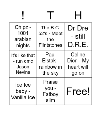 Categorie: 90's Bingo Card