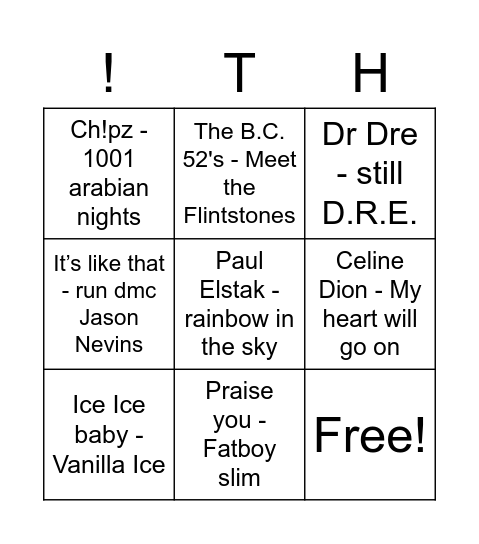 Categorie: 90's Bingo Card