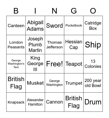 Museum of American Revolution Bingo Card