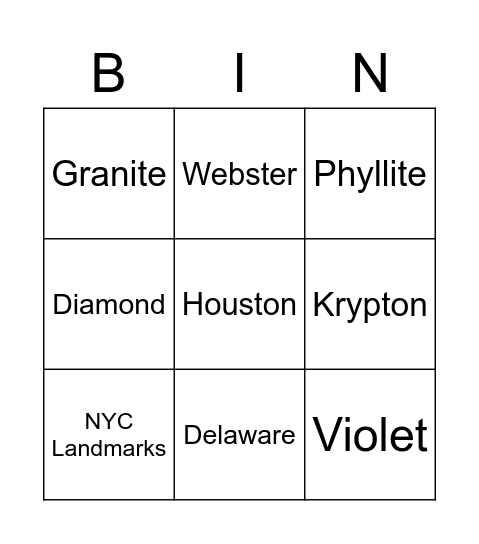 Untitled Bingo Card