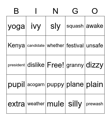 Fundations Level 3 Unit 6 Bingo Card