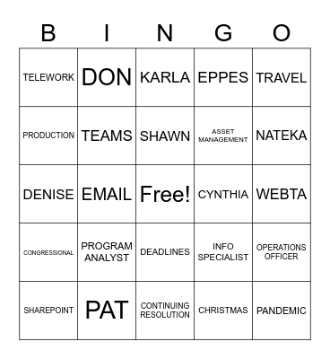 MF Operations Christmas Party Bingo Card