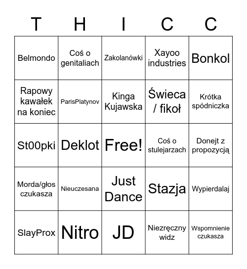 CZUKASZ THICC Bingo Card