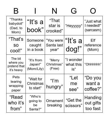 Christmas Morning Bingo Card