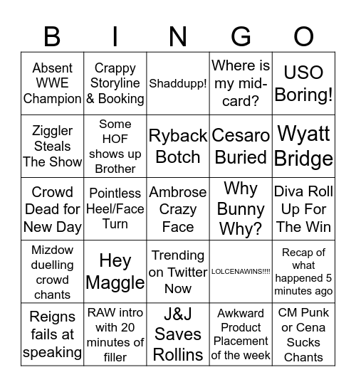 RAW Bingo Card