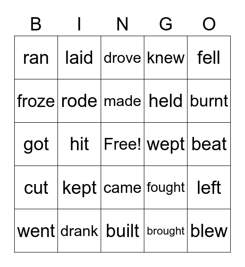 Irregular verbs Bingo Card