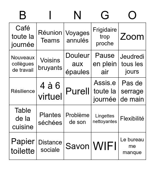 Télé-travail BINGO! Bingo Card