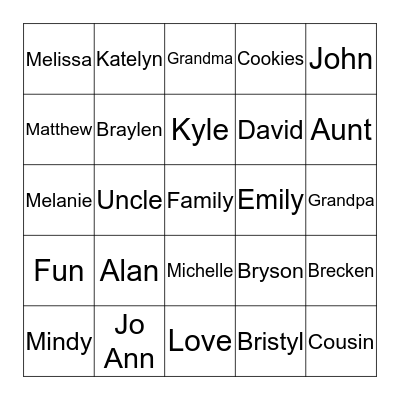 Nichols' Christmas Bingo Card