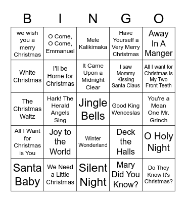 Christmas Carols Bingo Card
