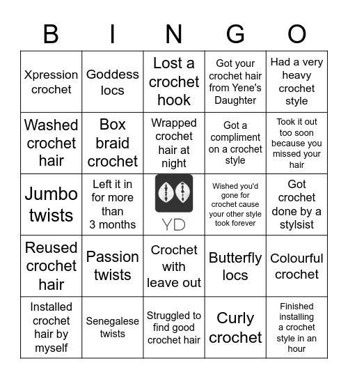 Crochet hair bingo Card