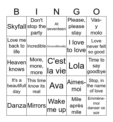 Bingo Musical 2014 Bingo Card