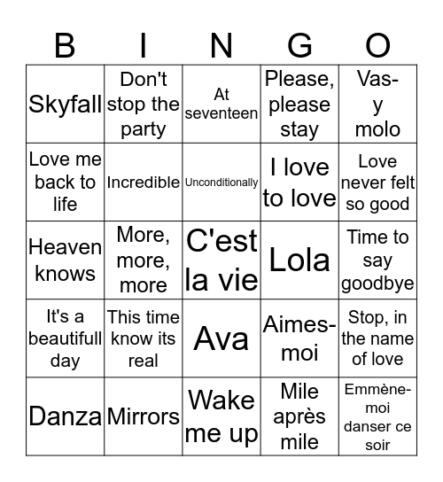 Bingo Musical 2014 Bingo Card