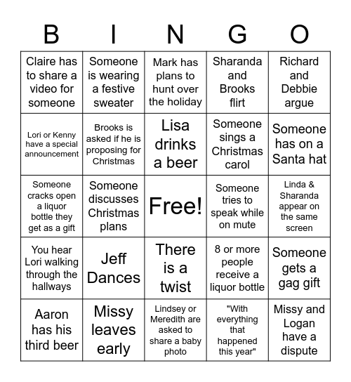 Whitten Holiday BINGO Card