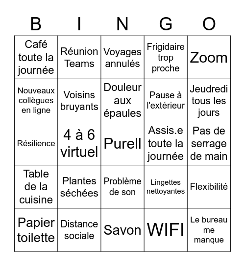 Télé-travail BINGO! Bingo Card