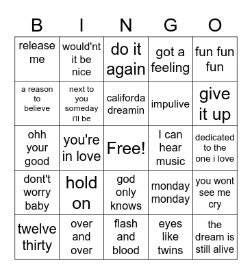 Willson phillps Bingo Card