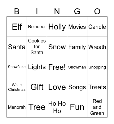 Holiday Bingo Card