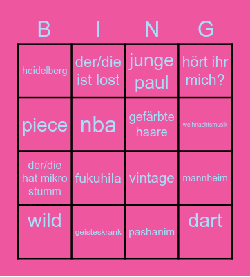 PEECES BINGO Card