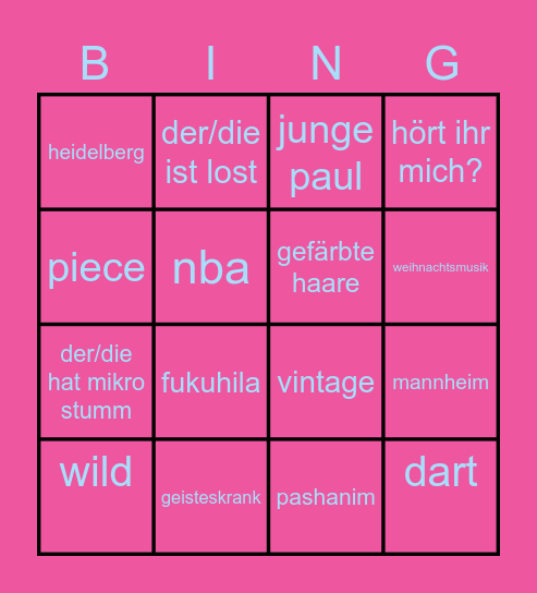 PEECES BINGO Card
