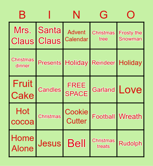 Holiday Fun! Bingo Card