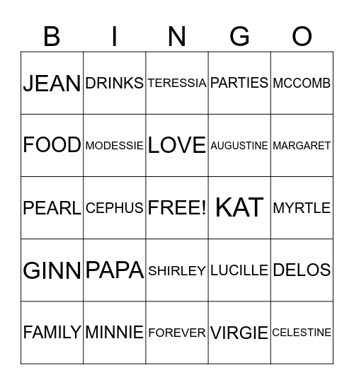 GINN FAMILY BINGO Card