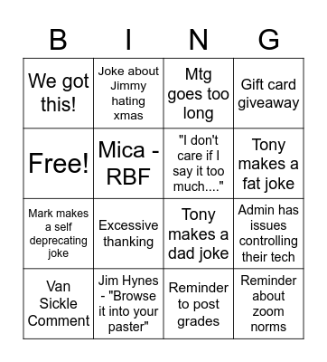 Staff Mtg Bingo Card